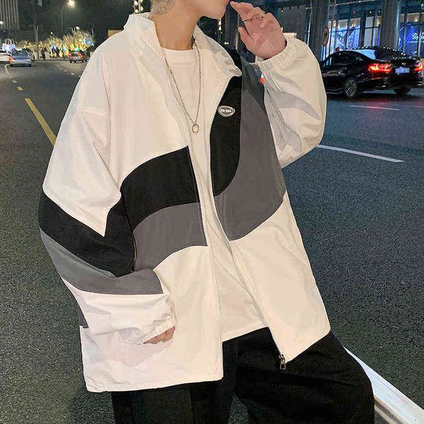 

patchwork color camping jacket men women sun protection jackets stand collar clothes quick dry skin windbreaker with pocket t220816, Black;brown