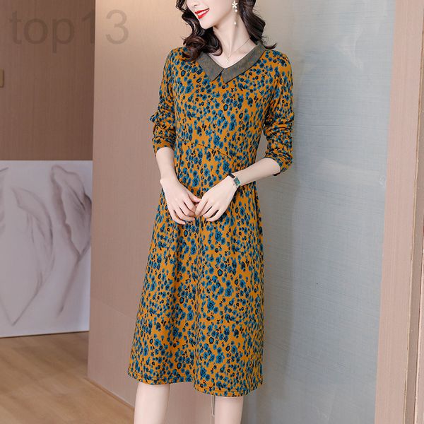 

casual dresses designer mink dress 2021 autumn winter new fashion aging doll collar floral skirt high-end temperament bottomed knitted olmg, Black;gray