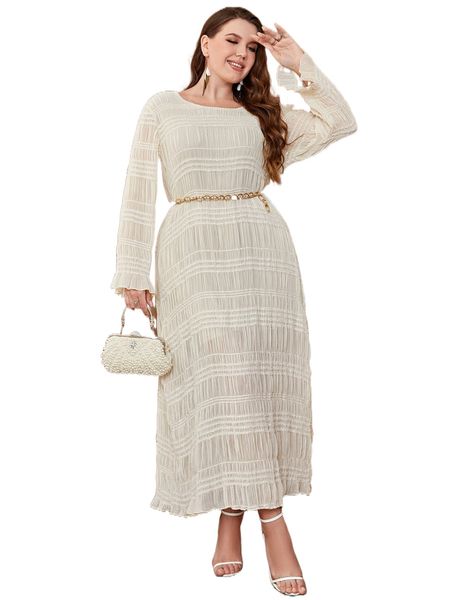 

plus scoop neck textured knit dress without belt w681#, Black