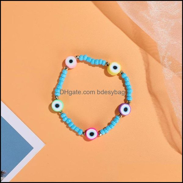 Очарование браслетов Mticolor Evil Eye Bracelet Set Lover милый летний пляжный ювелирные украшения мягкий полимер глиняный диск Elastic для женщин Drop Bdesybag DH4WP