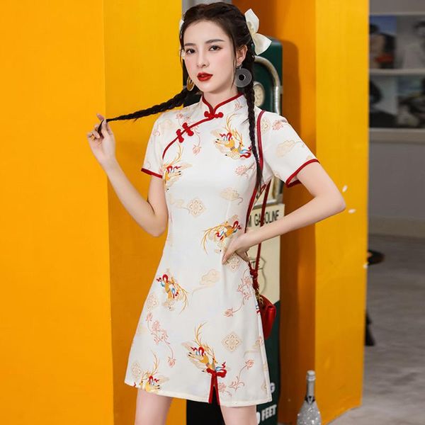 Abbigliamento etnico Moda moderna Migliora Qipao Donna Estate Manica corta Slim Stile cinese Retro Abito cheongsam Abito tradizionale Orientale G