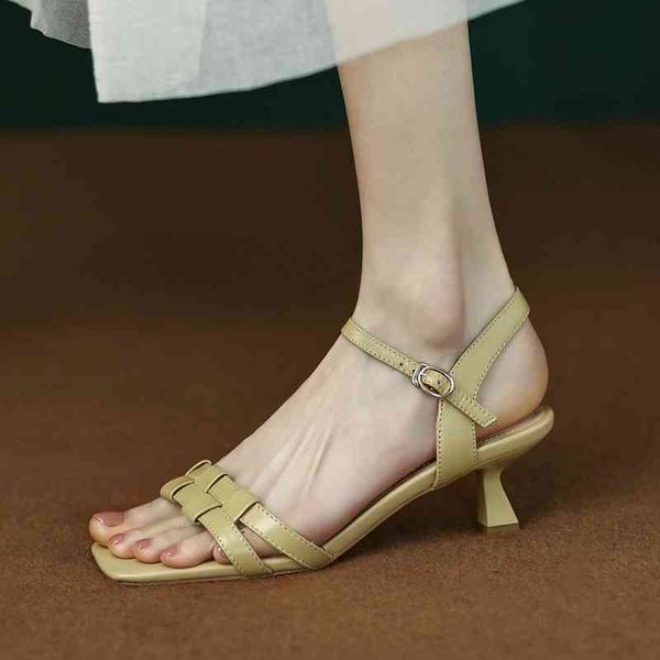 

sandals summer leaky toe korean version simple one word buckle middle heel fairy wind exposed thin roman sandals jym5, Black