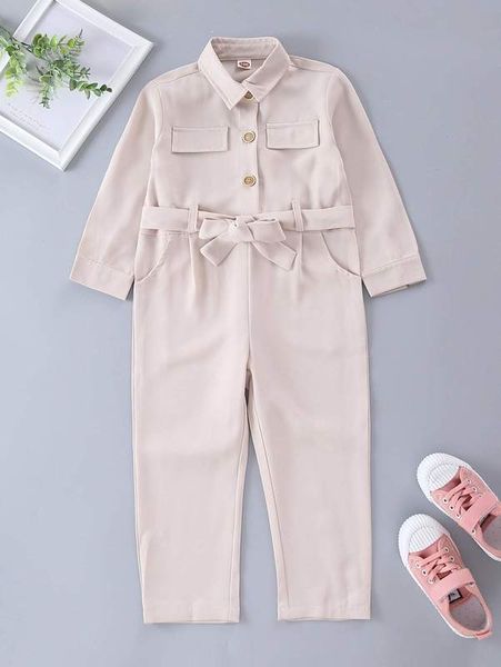 

toddler girls patched detail belted shirt jumpsuit she, Blue