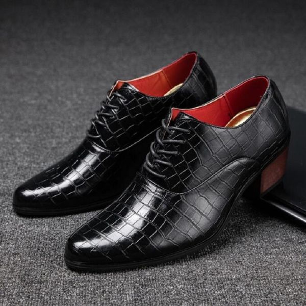 

men crocodile high heel shoes formal leather brown loafers dress fashion mens casual shoes zapatos hombre da025, Black