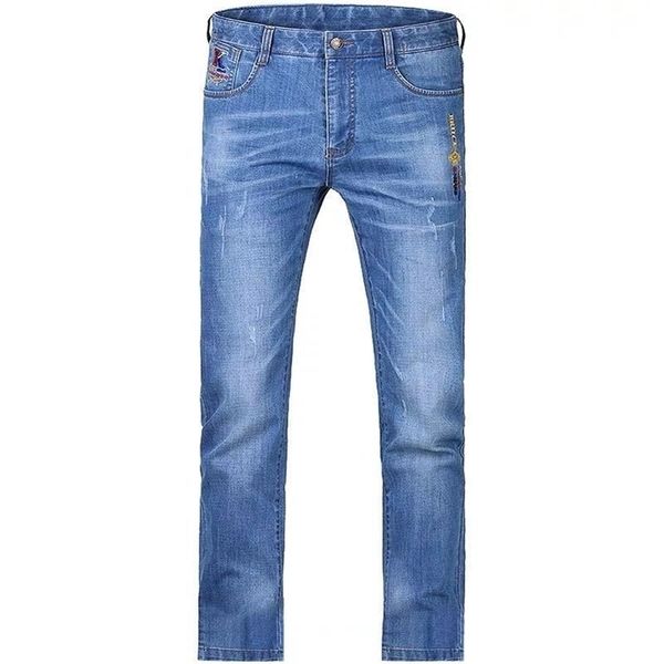 

jeans men jeans fashion casual embroidery straight leg thin soften stretching cotton big size 28 to 42 8262 201111, Blue