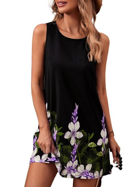 

floral print tunic dress k39k#, Black;gray