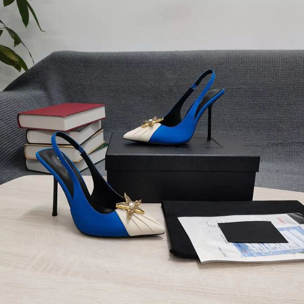 

paris shoes volver slingback pumps in crepe de chine and smooth leather blue fashion stars pearls, Black