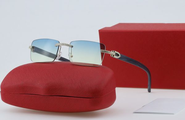 

2022 designer sunglasses women men fashion leopard head composite metal rimless optical frame classic rectangle uffalo horn sunglasses glass, White;black