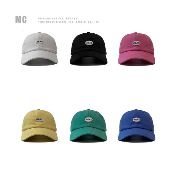 

chic south korea fashion brand leather label baseball cap in spring and summer, Blue;gray