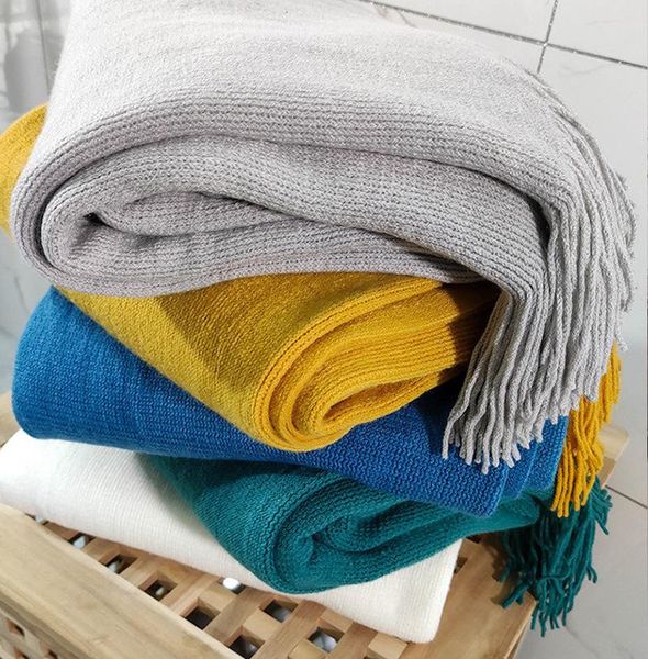 Battaniye gri sarı mavi ekose battaniye süper yumuşak kış yatak yatak sıcak yorgan pamuk tığ işi kanepe kapalı malzemeler