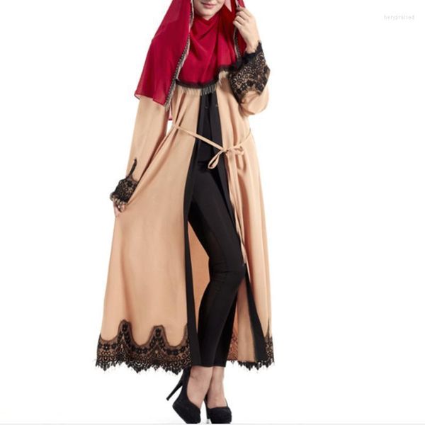 A lã feminina mistura longas roupas de vestido muçulmano Cardigan Abaya Turkish Dubai Roupas para mulheres Kimono Robe Kaftan renda vintage elegante maxi bery22