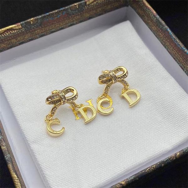 

fashion jewelry online new bow earrings female fashion temperament style net red same letter earrings, Golden