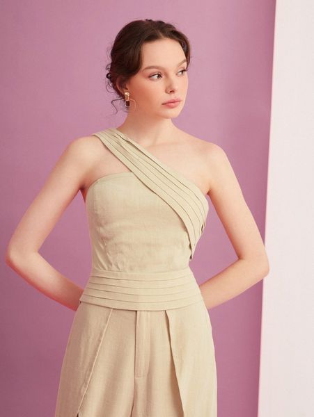 

x rachael b designs one shoulder pleated foldover b38h#, White