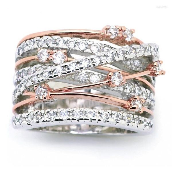 Обручальные кольца миланская девушка золото и серебряное двухцветное кольцо инкрустации циркона свадебного цветочного лука-лука