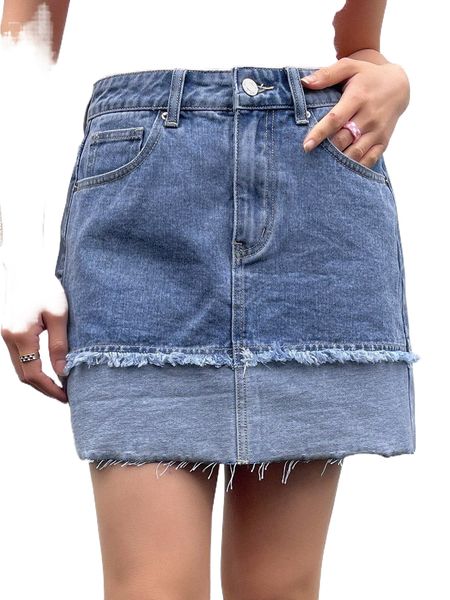 

dazy raw hem slant pocket denim skirt y0zt#, Black