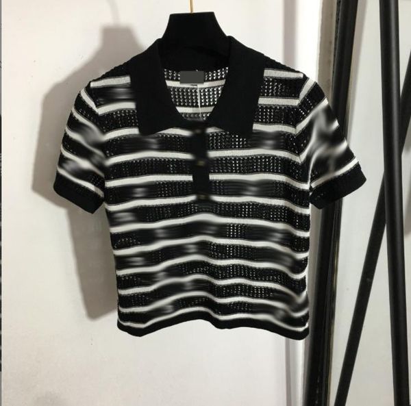 

512 2022 milan runway spring summer brand same style short sleeve black white pullover women's lspel neck womens meiyi