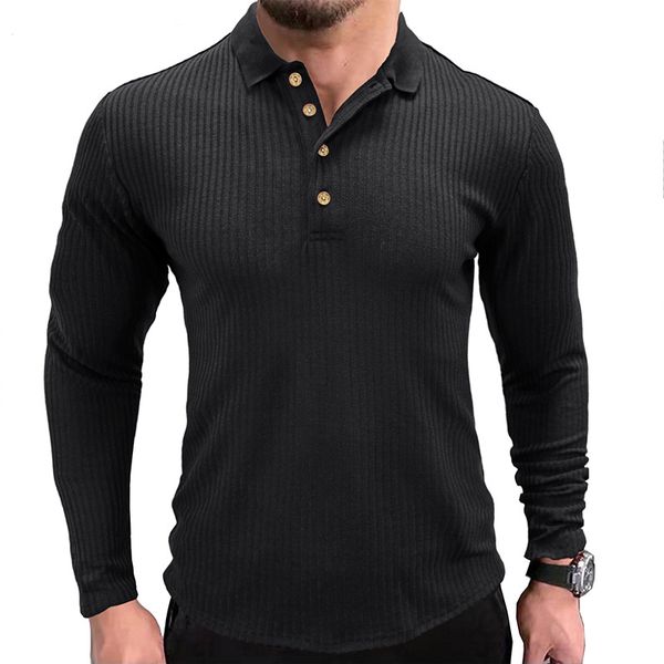

autumn winter polo shirt for men solid casual sports lapel polo-shirts male long sleeve shirts, White;black