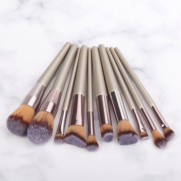 

10pcs champagne makeup brushes set for cosmetic foundation powder blush eyeshadow kabuki blending make up brush beauty toolnew