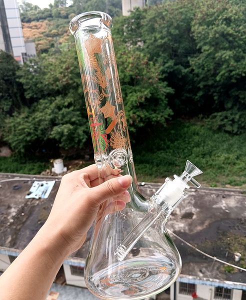 14 polegadas bonitas padrões de vidro água Bong Hookah Beaker recicl o tubo de fumo com articulação