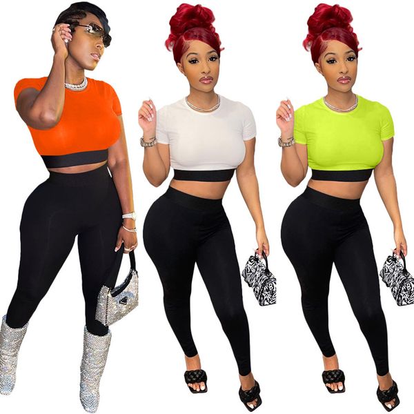 

ym252 women's fashion color matching missing navel two-piece set, Gray
