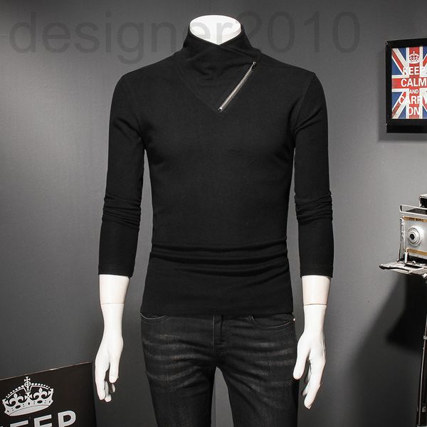 

men's t-shirts designer 2020 autumn winter new solid color zipper half high collar bottomed shirt men's fashion casual long sleeve, White;black