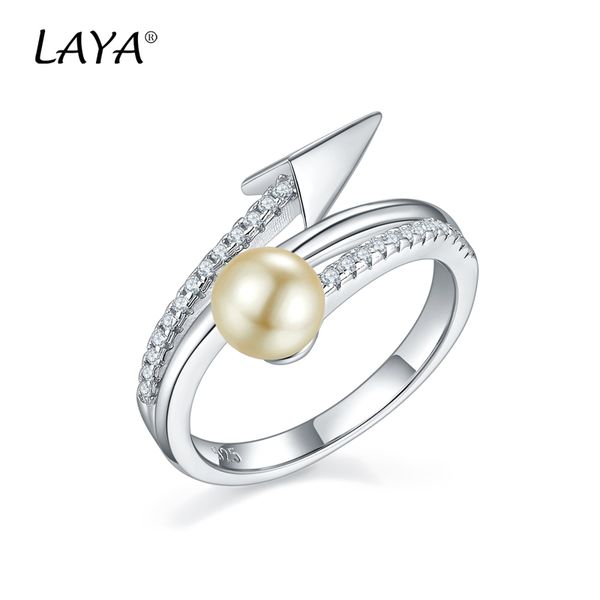 

laya 925 sterling silver shell pearl cluster ring fashion clear cubic zirconium multi-line women's wedding party luxury jewelry, Golden;silver