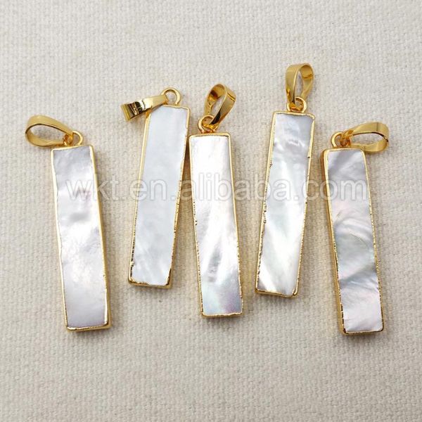 Colares pendentes WT-P1051 Conectores de concha de retangular natural por atacado com acabamento de ouro de 24k com bordas 8 35mm para jóias que produzem jóias