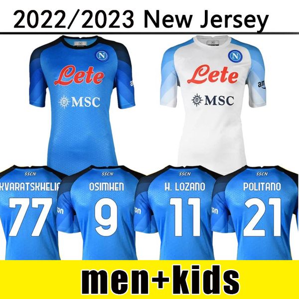 Jerseys de futebol 22 23 Napoli Maglia Naples Zielinski Anguissa Olivera Kvaratskhelia Camisa de futebol Osimhen Fabian Lozano SSC Man