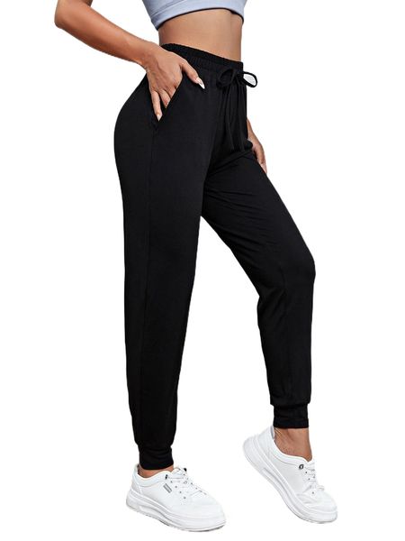 

drawstring waist slant pocket sports sweatpants n1w4#, Gray