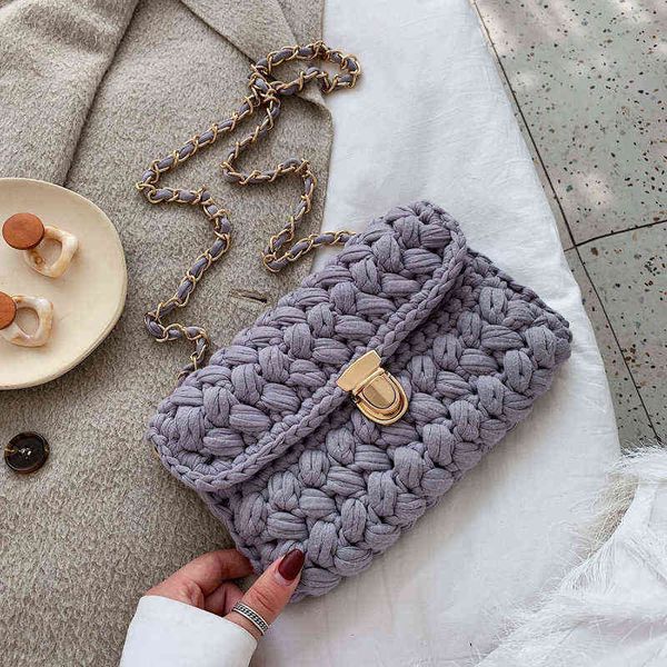 

fashion cotton woven women's shoulder bag het hand-woven women messenger bag chain women bags ladies hand bags female clutch g220524