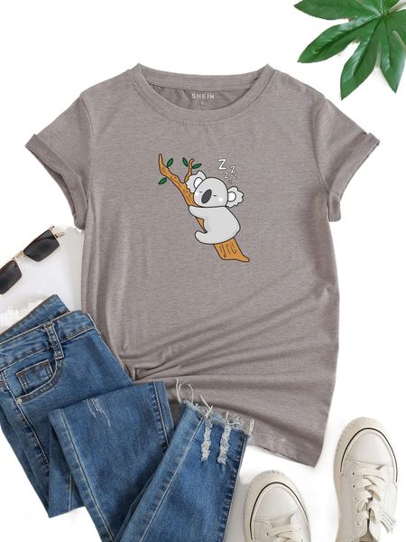 

koala print round neck tee j0nc#, White