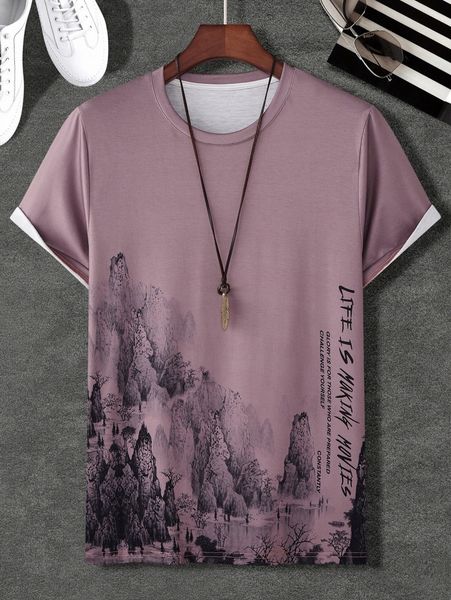 

men random mountain & slogan graphic tee l6zr#, White;black