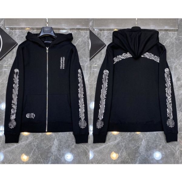 

fashion ch quality hoodie classic brand zipper autumn winter luxury sweatshirts designer men sweater horseshoe phantom cross print hooded wo, Black