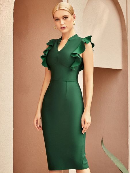 

adyce notch neck ruffle armhole slit back bodycon dress d2ww#, Black;gray