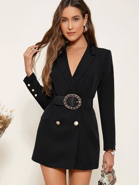 

notched collar buttoned front blazer dress without belt q4ao#, White