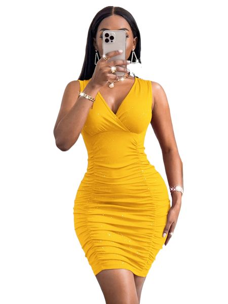 

sxy rhinestone ruched bodycon dress g9vw#, Black;gray