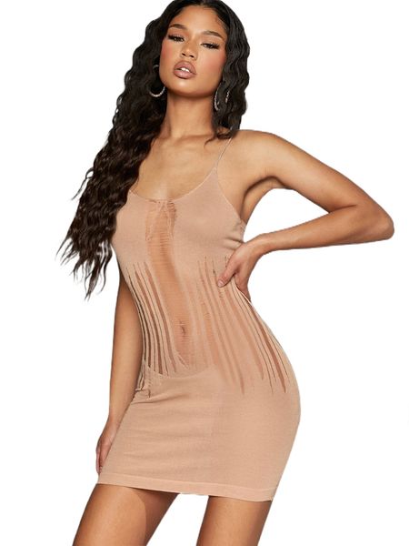 

mesh distress detail cami mini dress h0vb#, Black;gray