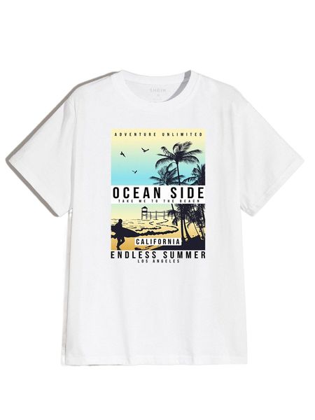 

men tropical and slogan graphic tee h1oj#, White;black