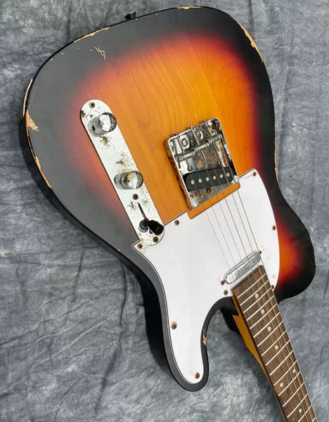

sunburst aged tele electric guitar alder body chrome hardware with pick guard
