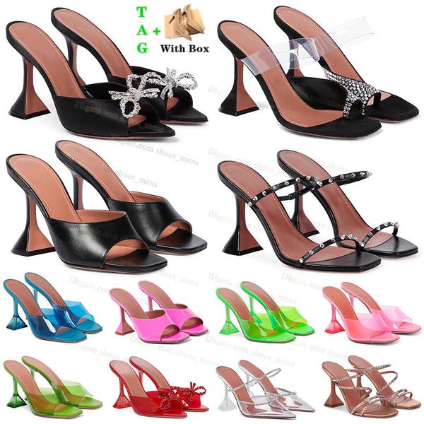 Luxus Damen Sandaletten mit hohen Absätzen authentische Amina Muaddi schwarz rosa grün Kristall Diamant berühmten Designer Sandalen Damenmode Ferse begum Schuh Sommer Pantoffel