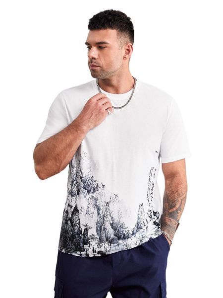 

extended sizes men landscape and slogan graphic tee y2jx#, White;black