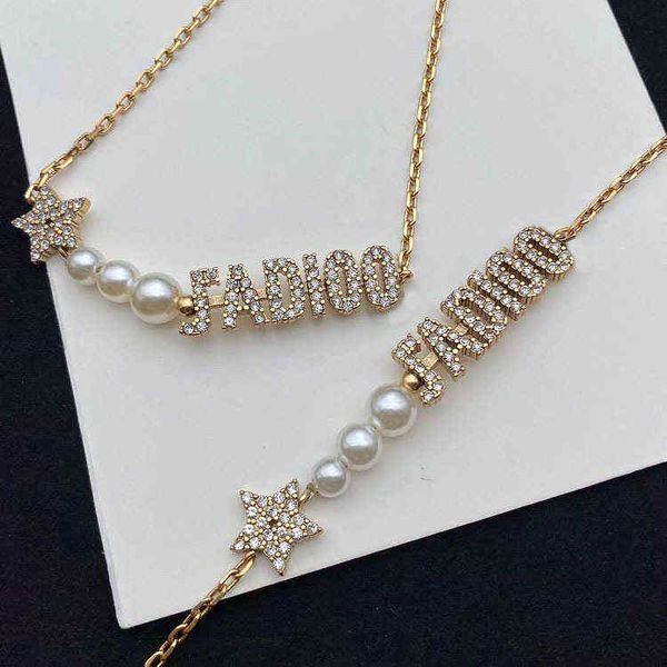 

pearl star letter necklace fashion personality trend classic girl necklace bracelet, Black