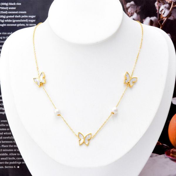 

gold plated white shell butterfly pendant necklace, Silver