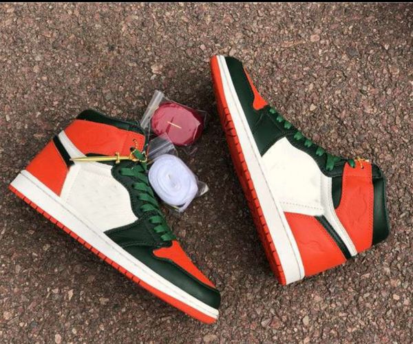 

1 high og solefly men basketball shoes av3905-138 sail fir-team 1s outdoor sports sneakers size us7-13 with box