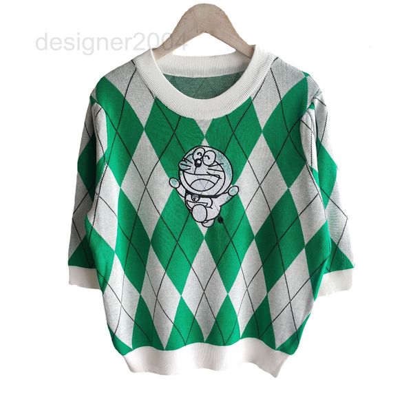 

women's sweaters designer college style 2022 summer women's new thin yang mi diamond round neck short sleeve pullover sweater f6ki, White;black