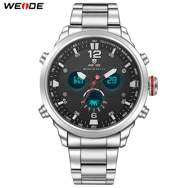 

weide mens sport watches luxury brand quartz movement water resistant relojes hombre fashion casual alarm digital wristwatch clock, Slivery;brown