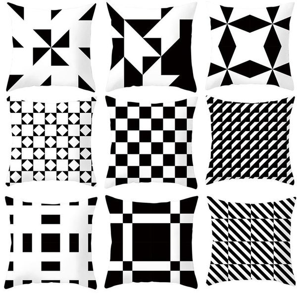 Cuscino/Cuscino Decorativo Nero Bianco Plaid Geometrico Stampa a Onde Fodera per Cuscino in Poliestere Tiro Auto Decorazione Domestica Divano Letto Pillo Decorativo