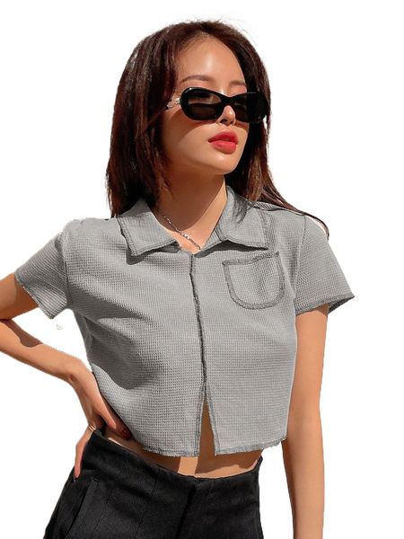 

dazy stitching split hem crop tee 19rc#, White