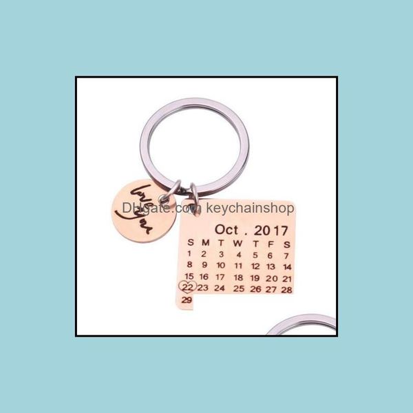 

key rings jewelry private customize personalized calendar keychain signature hand stamped highlighted with heart drop delivery 2021 3azxq, Slivery;golden