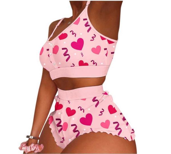 

2022 new bikini valentine's day split print sling two piece set, White;black